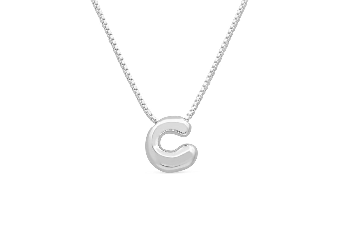 Let Her Shine 10mm Plain Letter Necklace, initial C in silver | Fitkitty Culture®