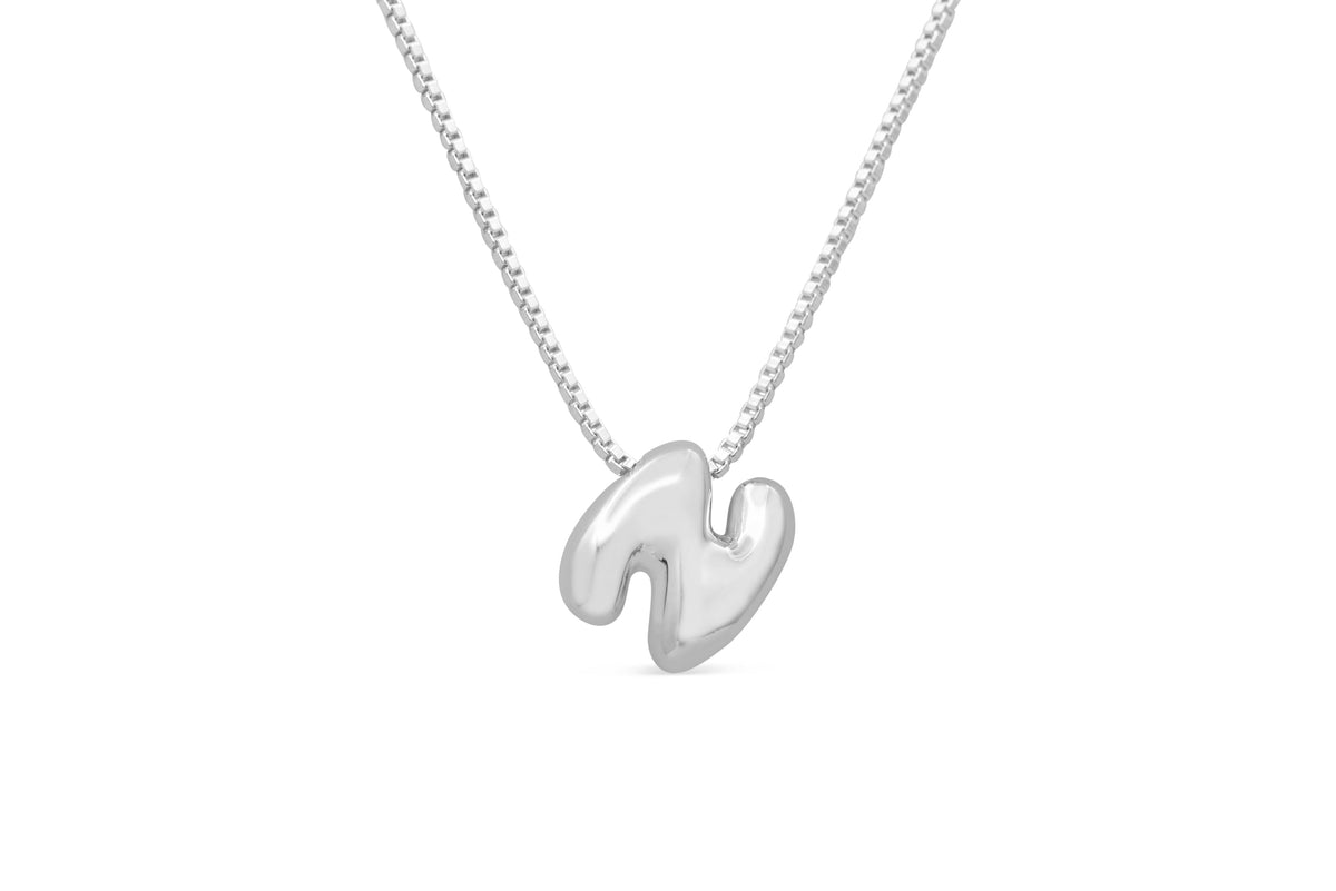 Let Her Shine 10mm Plain Letter Necklace, initial N in silver | Fitkitty Culture®