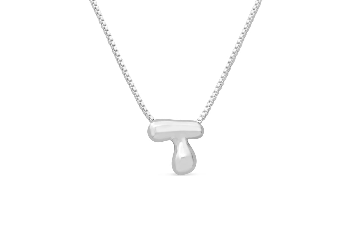 Let Her Shine 10mm Plain Letter Necklace, initial T in silver | Fitkitty Culture®