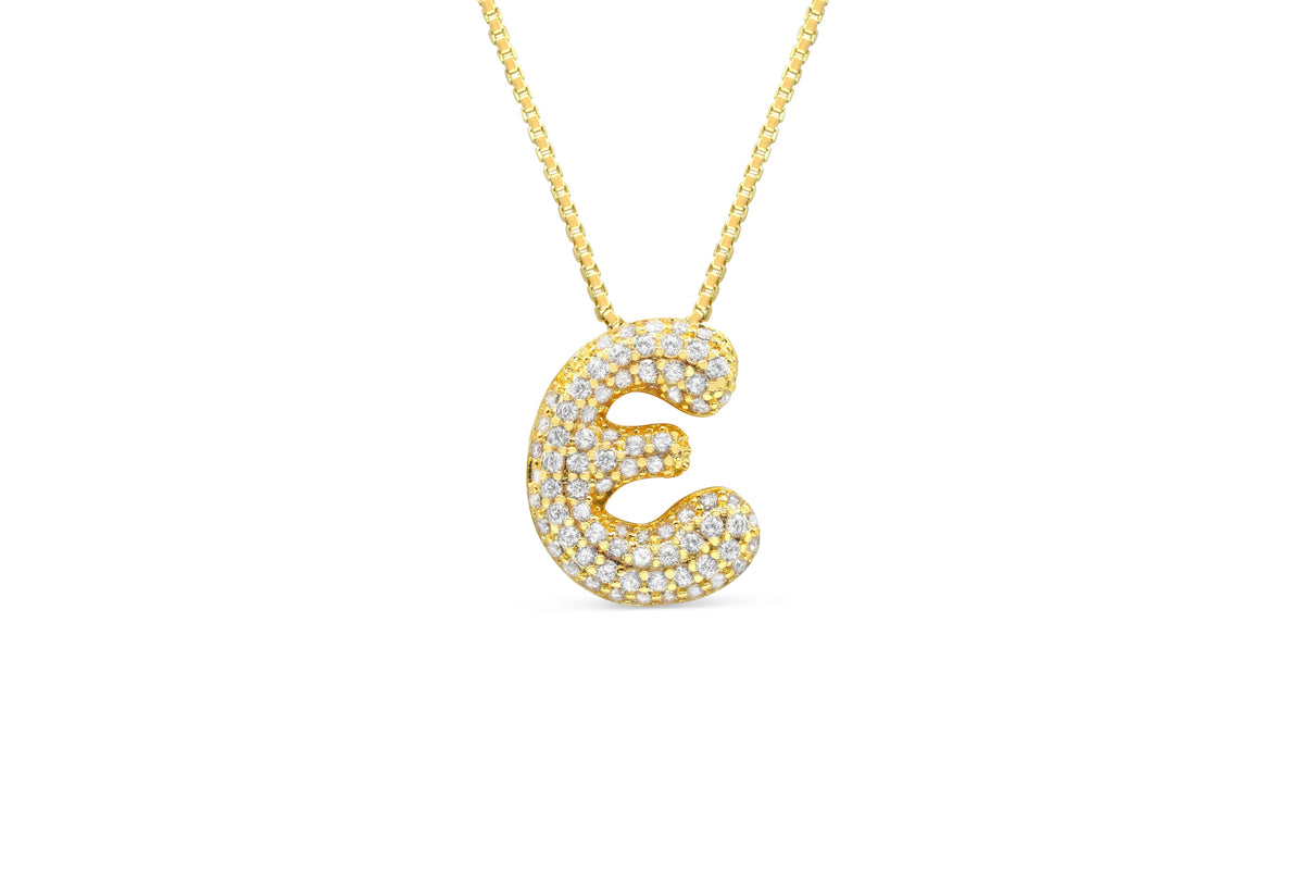Let Her Shine 15mm Pave Letter Necklace, initial E in gold | Fitkitty Culture®