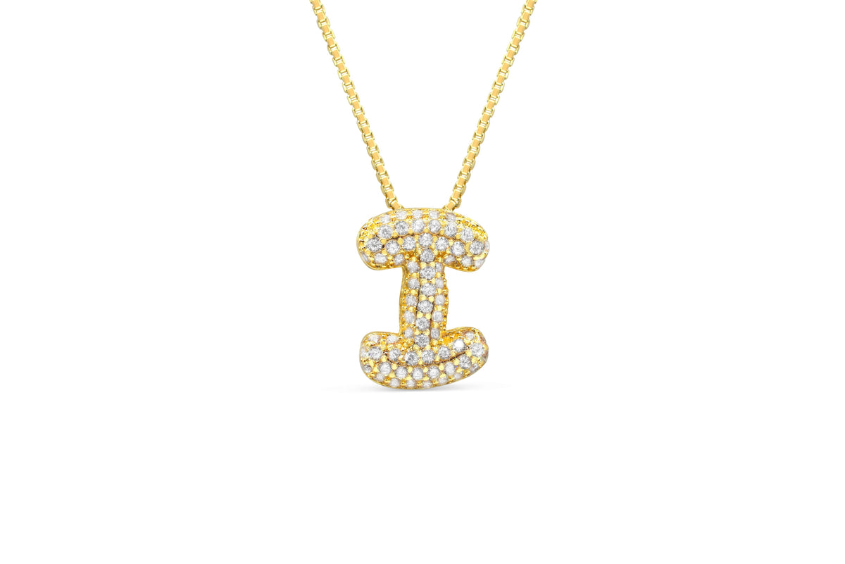 Let Her Shine 15mm Pave Letter Necklace, initial I in gold | Fitkitty Culture®