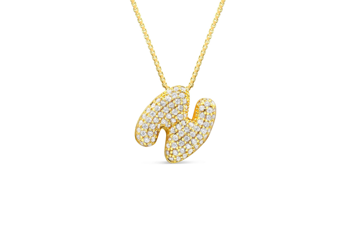 Let Her Shine 15mm Pave Letter Necklace, initial N in gold | Fitkitty Culture®