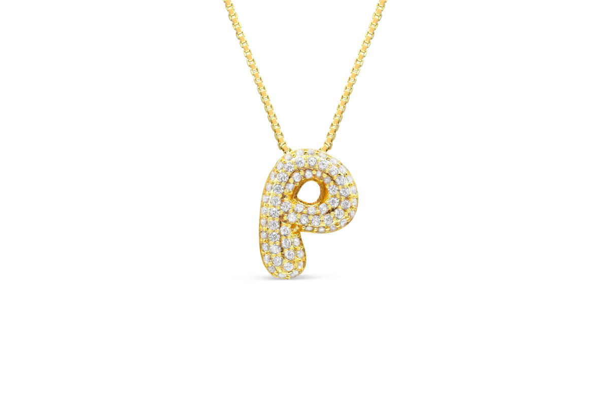 Let Her Shine 15mm Pave Letter Necklace, initial P in gold | Fitkitty Culture®