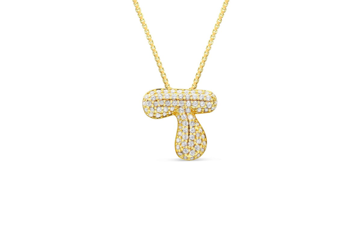 Let Her Shine 15mm Pave Letter Necklace, initial T in gold | Fitkitty Culture®