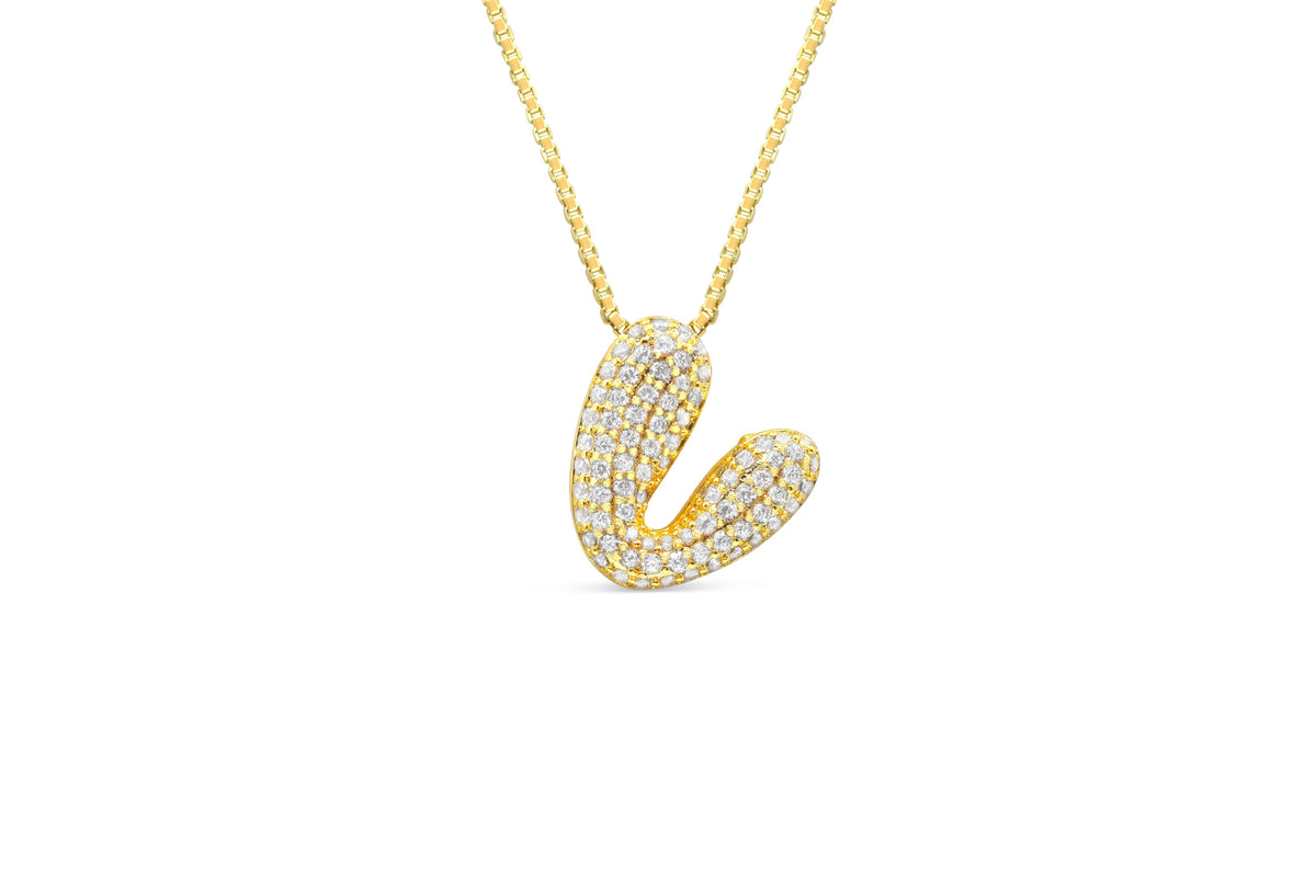 Let Her Shine 15mm Pave Letter Necklace, initial V in gold | Fitkitty Culture®