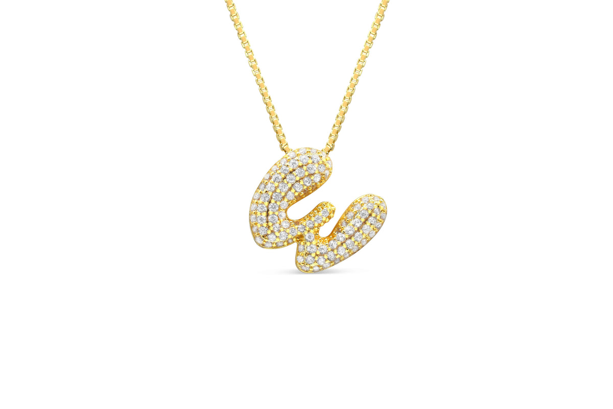 Let Her Shine 15mm Pave Letter Necklace, initial W in gold | Fitkitty Culture®