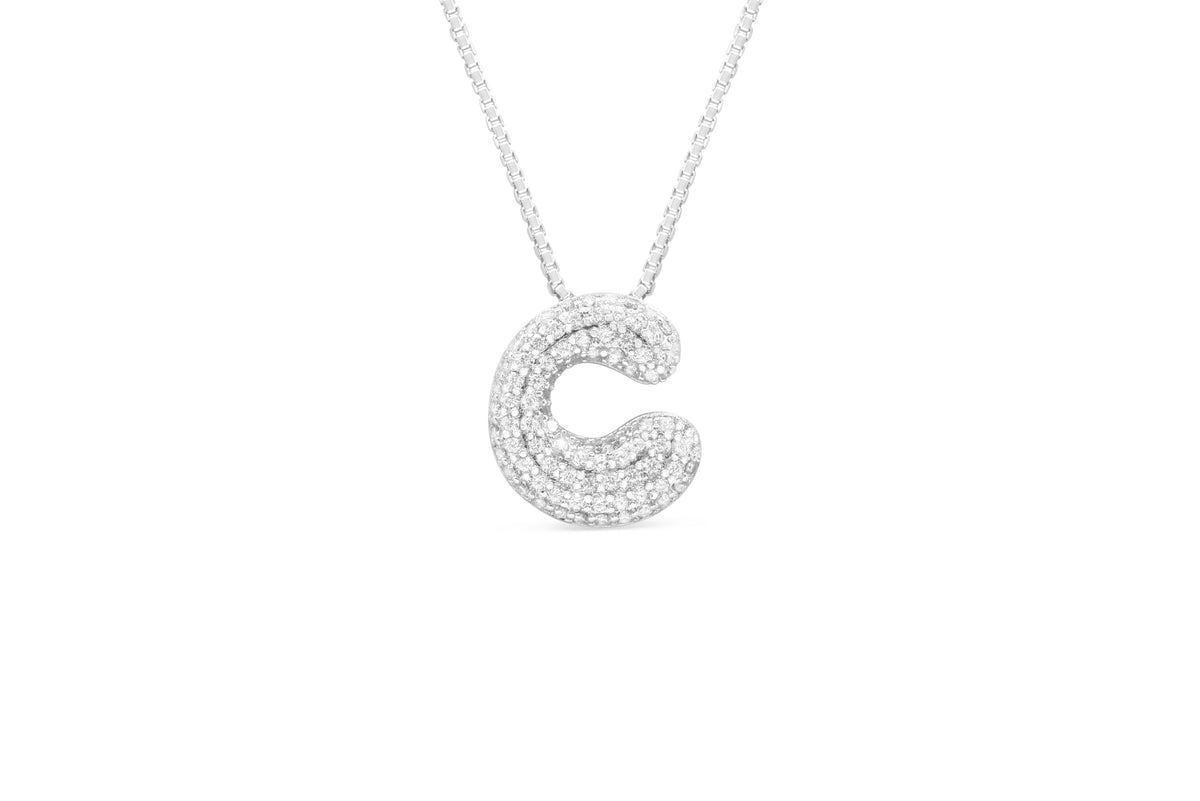 Let Her Shine 15mm Pave Letter Necklace, initial C in silver | Fitkitty Culture®