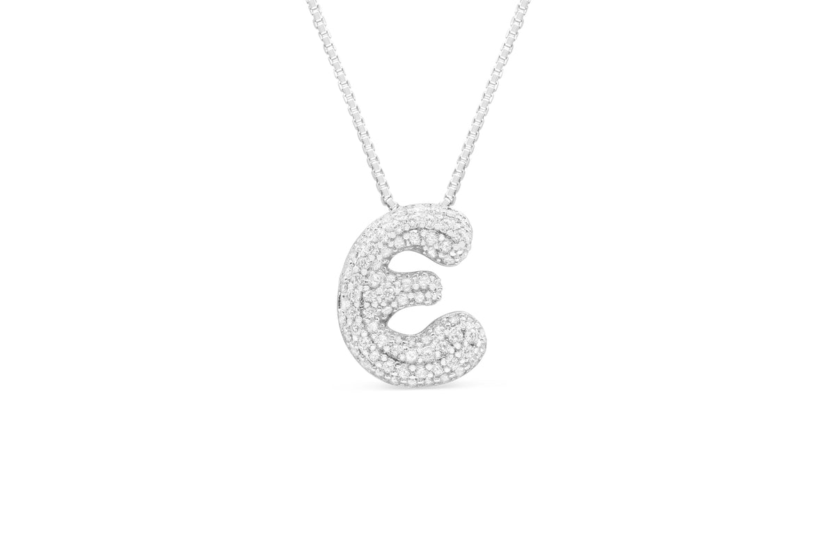Let Her Shine 15mm Pave Letter Necklace, initial E in silver | Fitkitty Culture®