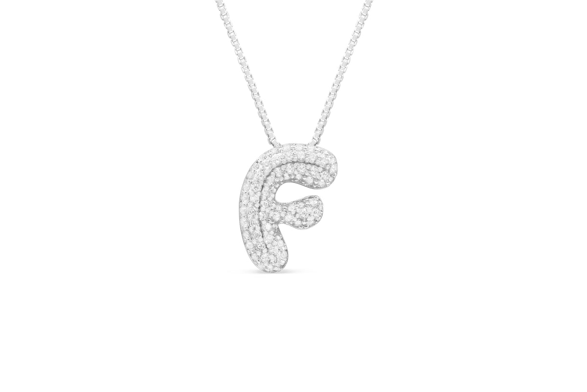 Let Her Shine 15mm Pave Letter Necklace, initial F in silver | Fitkitty Culture®