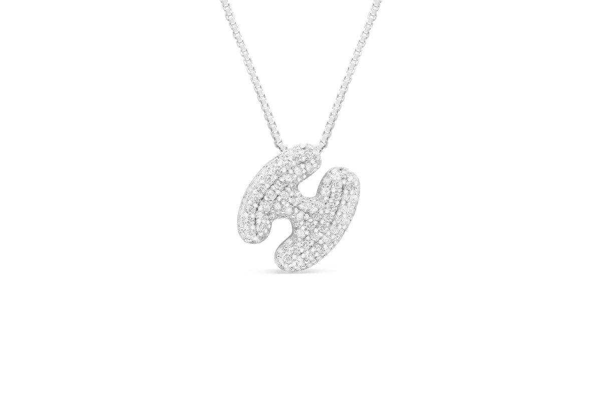 Let Her Shine 15mm Pave Letter Necklace, initial H in silver | Fitkitty Culture®