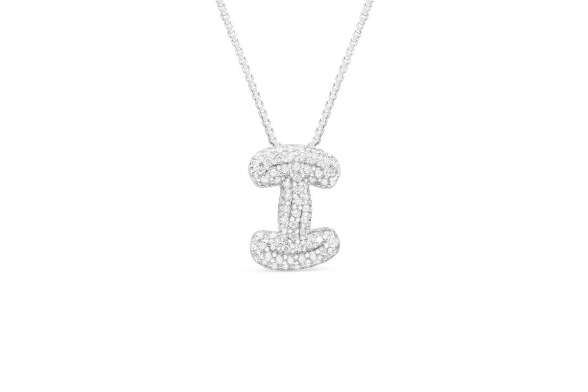 Let Her Shine 15mm Pave Letter Necklace, initial I in silver | Fitkitty Culture®