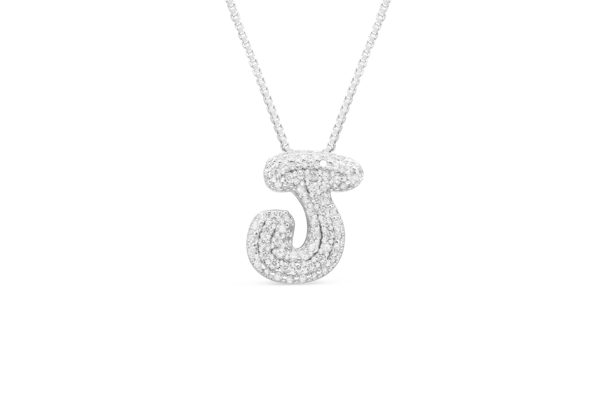 Let Her Shine 15mm Pave Letter Necklace, initial J in silver | Fitkitty Culture®