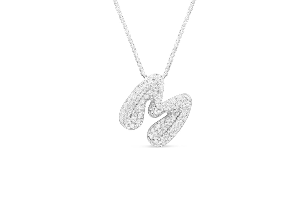 Let Her Shine 15mm Pave Letter Necklace, initial M in silver | Fitkitty Culture®