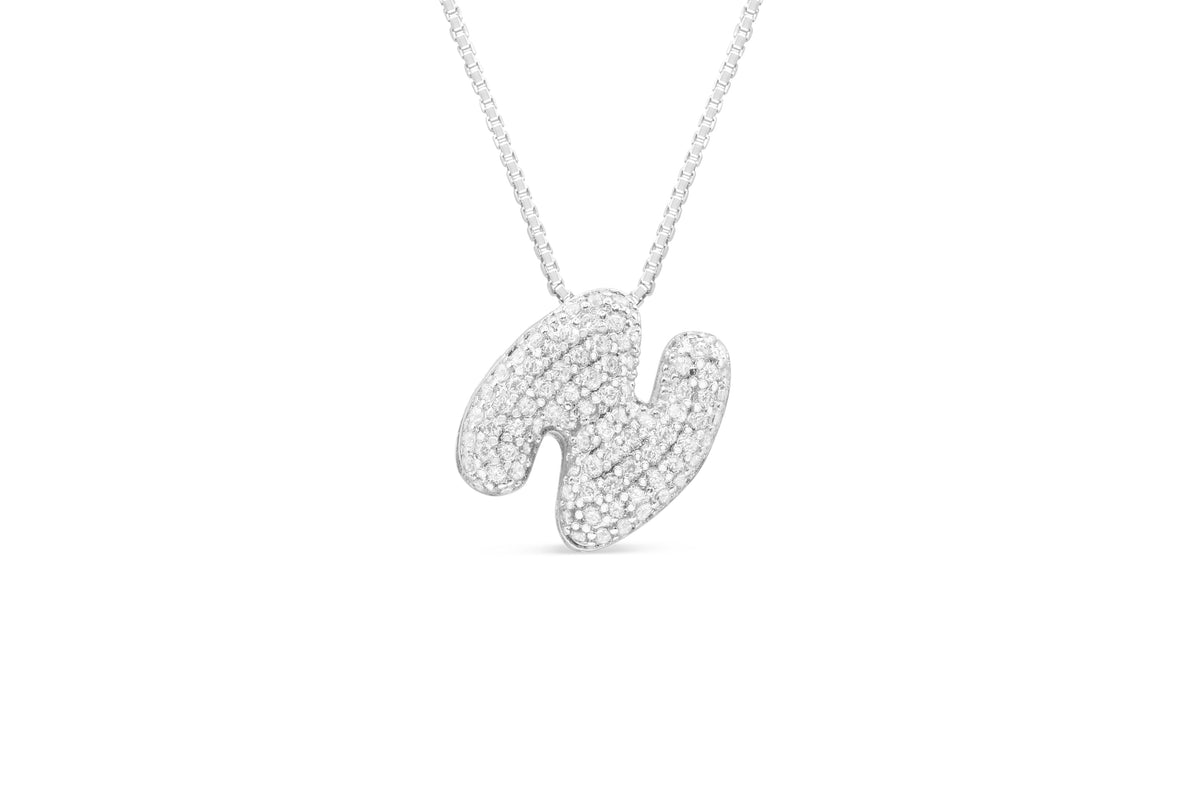 Let Her Shine 15mm Pave Letter Necklace, initial N in silver | Fitkitty Culture®