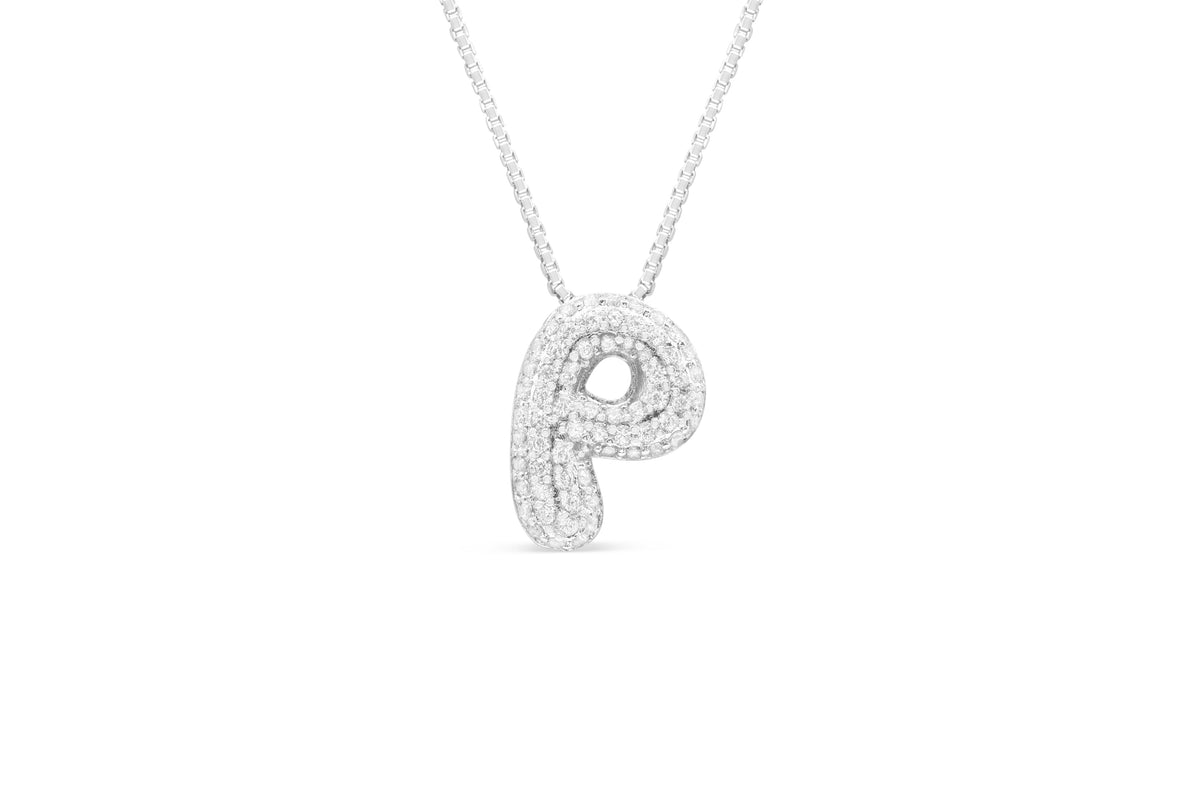 Let Her Shine 15mm Pave Letter Necklace, initial P in silver | Fitkitty Culture®