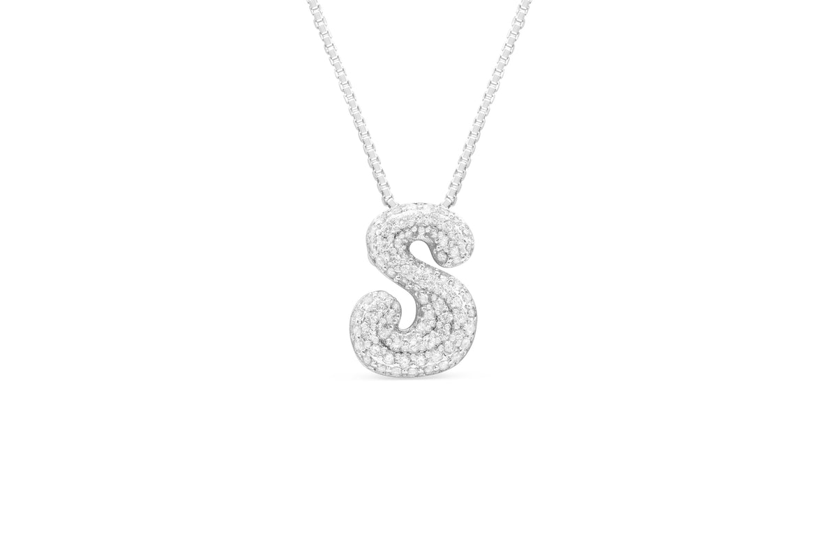 Let Her Shine 15mm Pave Letter Necklace, initial S in silver | Fitkitty Culture®