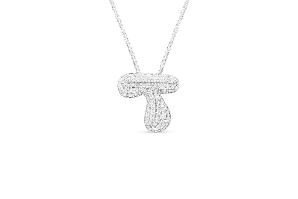 Let Her Shine 15mm Pave Letter Necklace, initial T in silver | Fitkitty Culture®