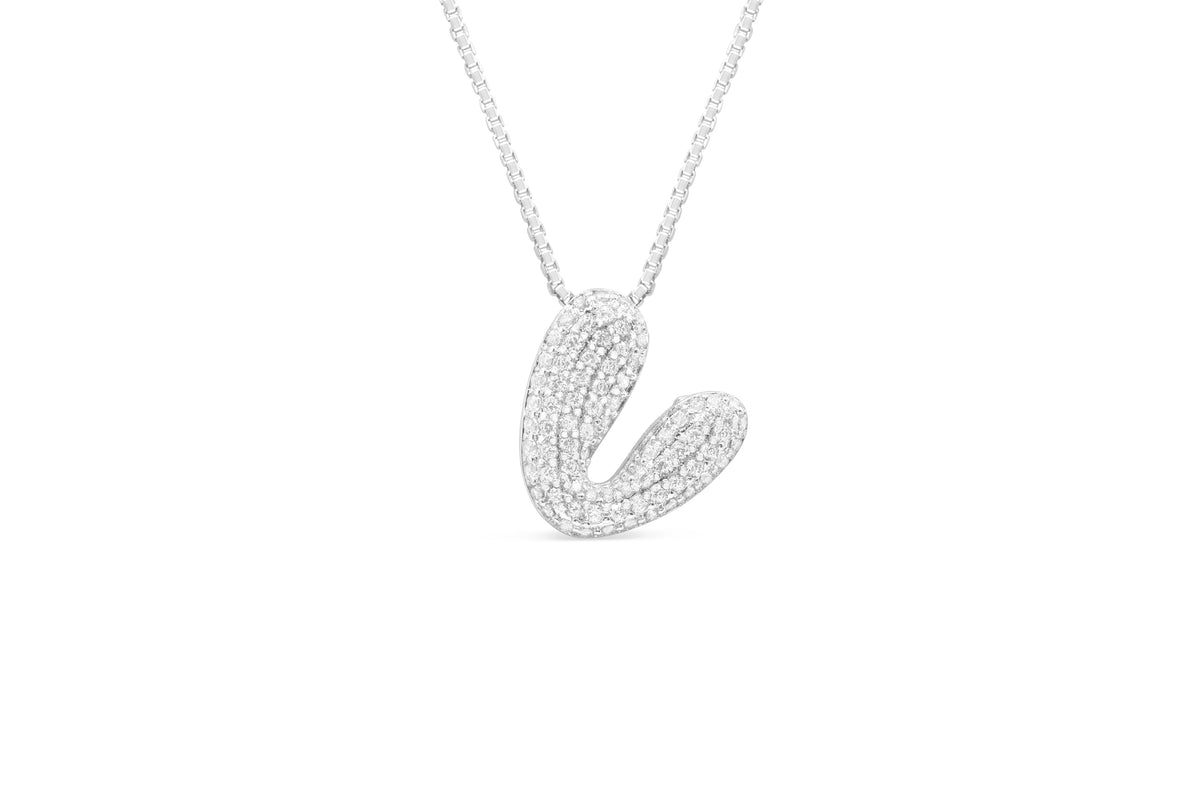 Let Her Shine 15mm Pave Letter Necklace, initial V in silver | Fitkitty Culture®
