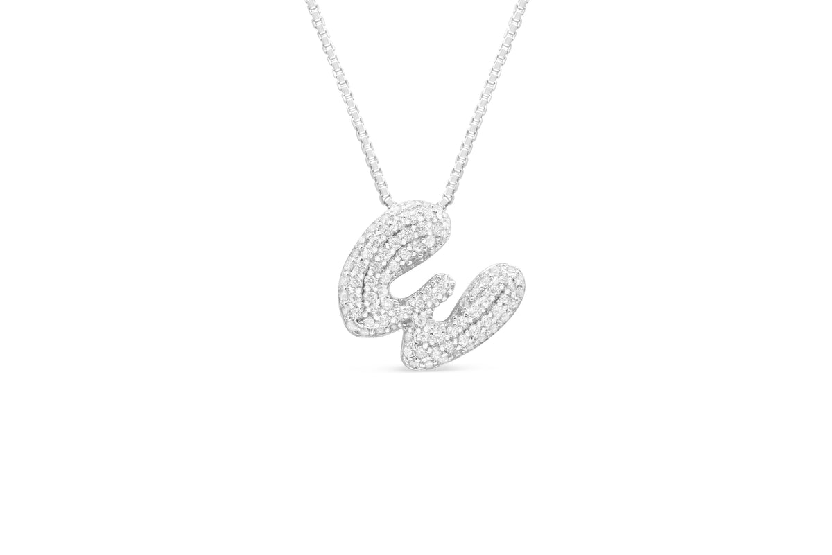 Let Her Shine 15mm Pave Letter Necklace, initial W in silver | Fitkitty Culture®