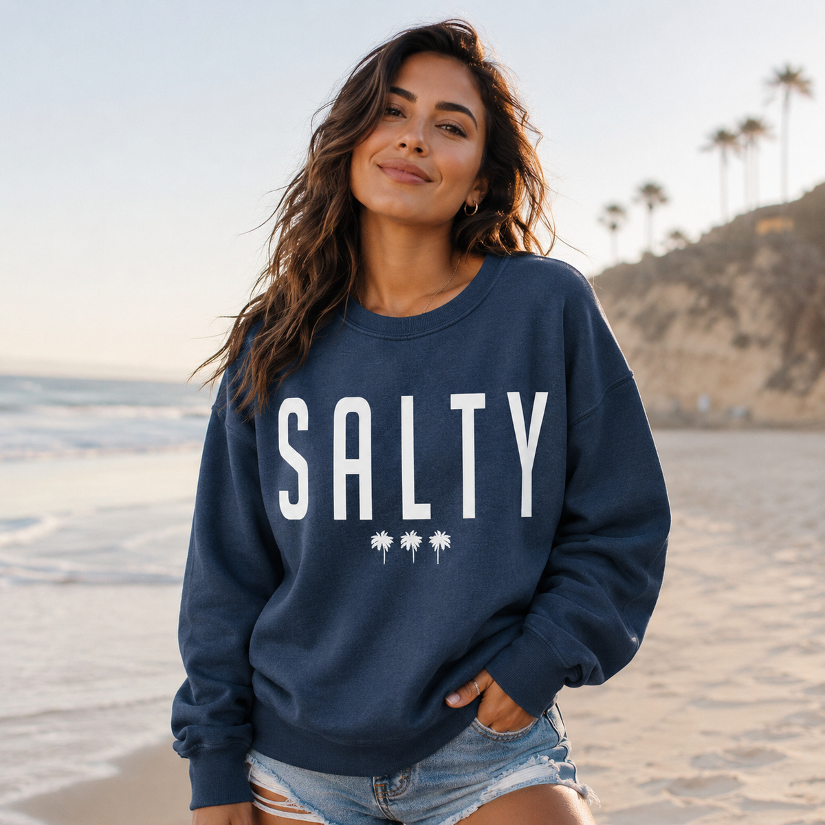 Salty mineral wash crewneck sweatshirt with brushed lived-in softness