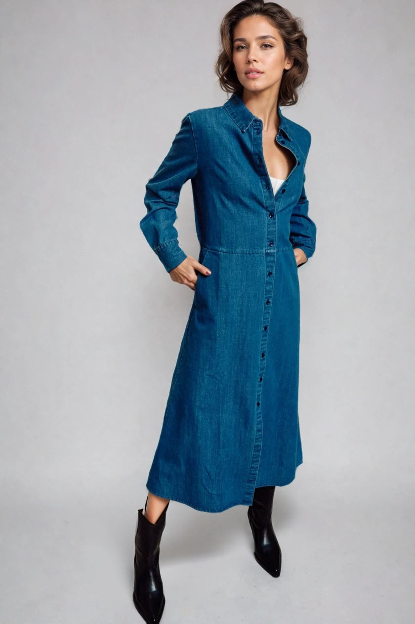 The Sunday Stroll Denim Shirt Dress - House of Caelo Athleisure Wear, Yoga Wear &  Women's Clothing