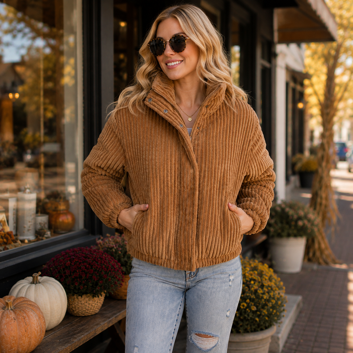Tan Corduroy Puffer Jacket | Fitkitty Culture®