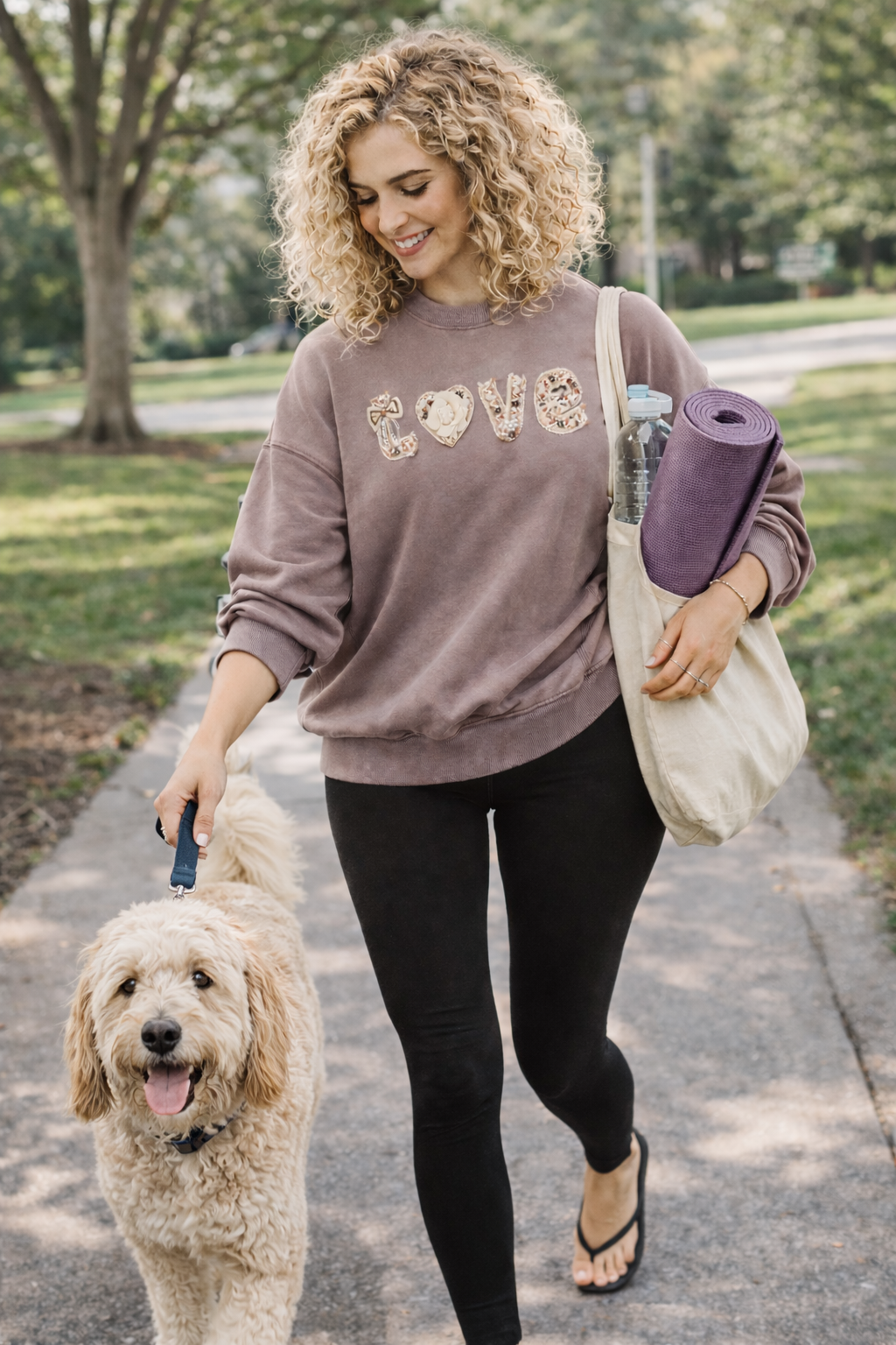 Mineral wash crewneck with embellished boho Love graphic