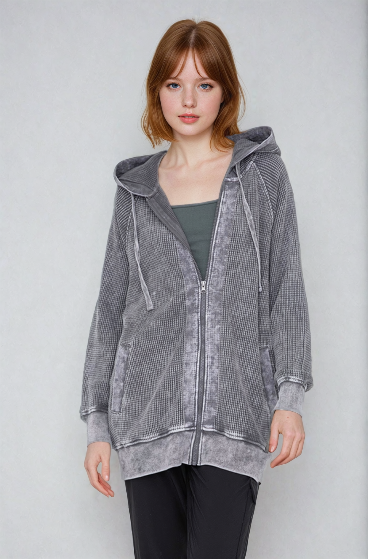 Oversized Waffle Knit Zip-Up Hoodie, Clothing, Fit Kitty, House of Caelo Athleisure Wear, Yoga Wear & Leggings