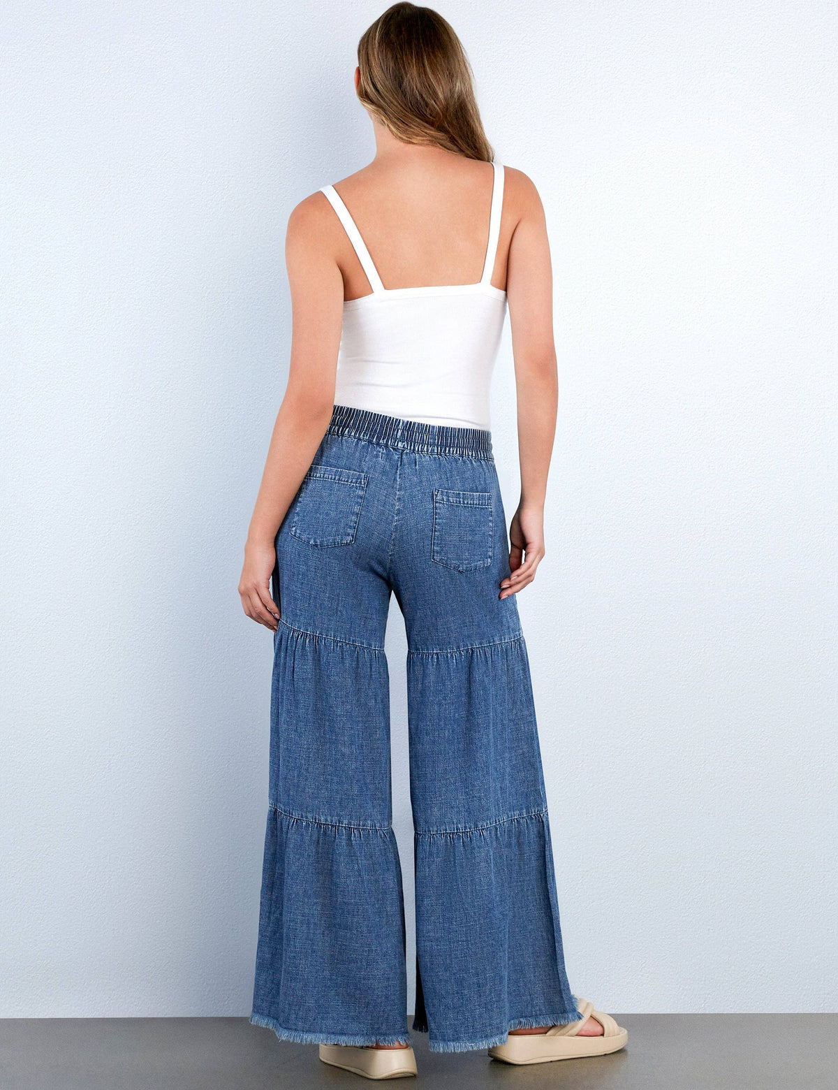 Fancy Pants Chambray Wide-Leg Pants, view 3 | Fitkitty Culture®