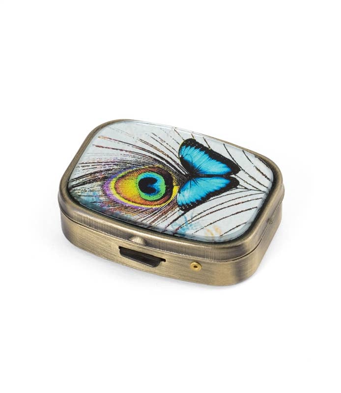Blue Butterfly & Feather Pill Box