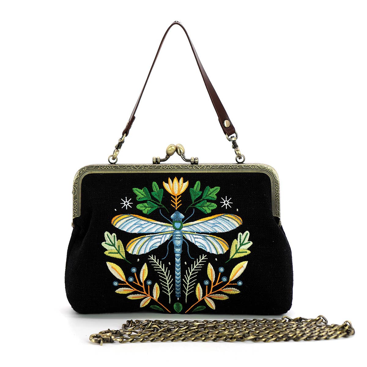Dragonfly Kisslock Bag – Vintage-Inspired Embroidered Handbag with Detachable Strap - House of Caelo Athleisure Wear, Yoga Wear &  Women's Clothing