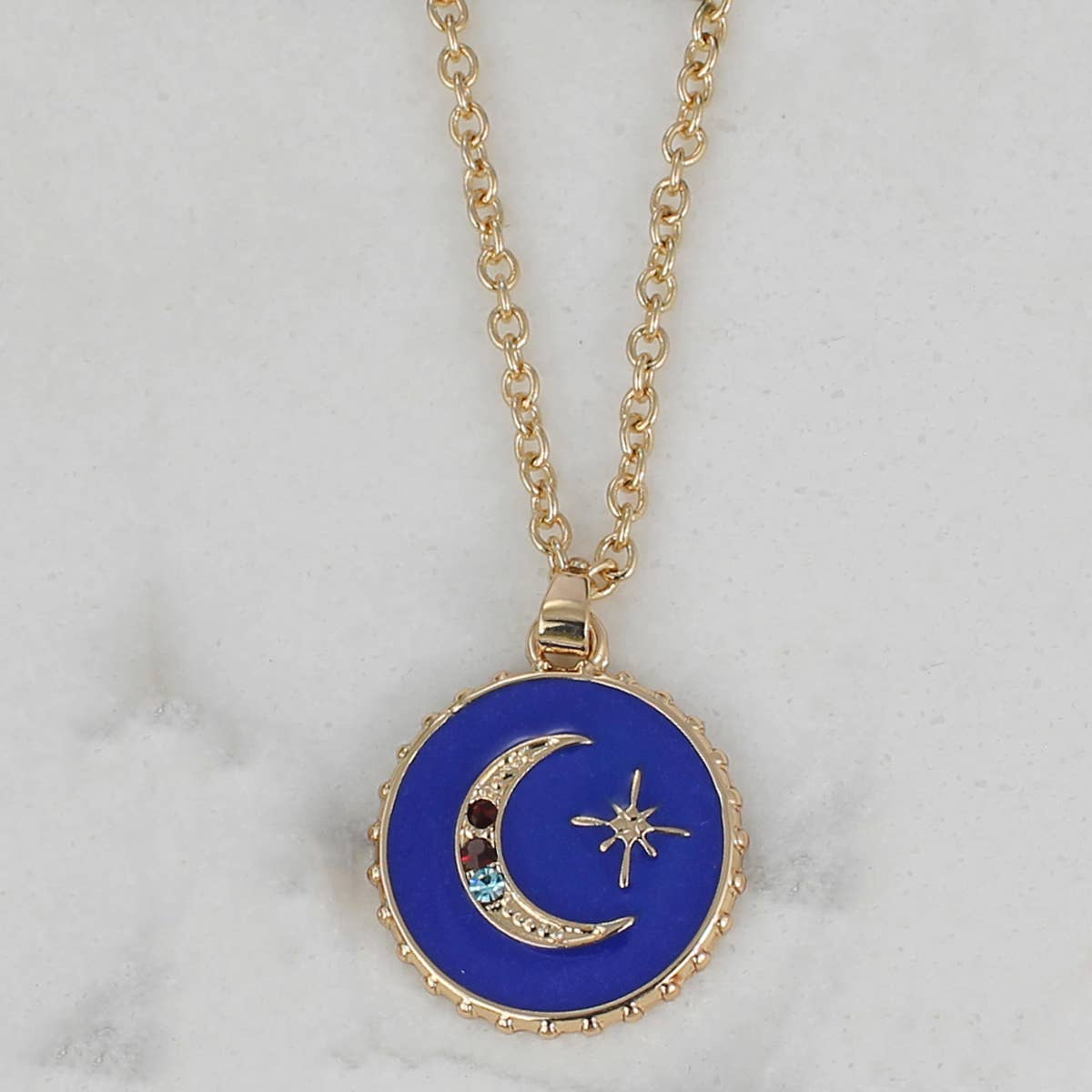 Sparkling Moon Enamel Charm Necklace styled view