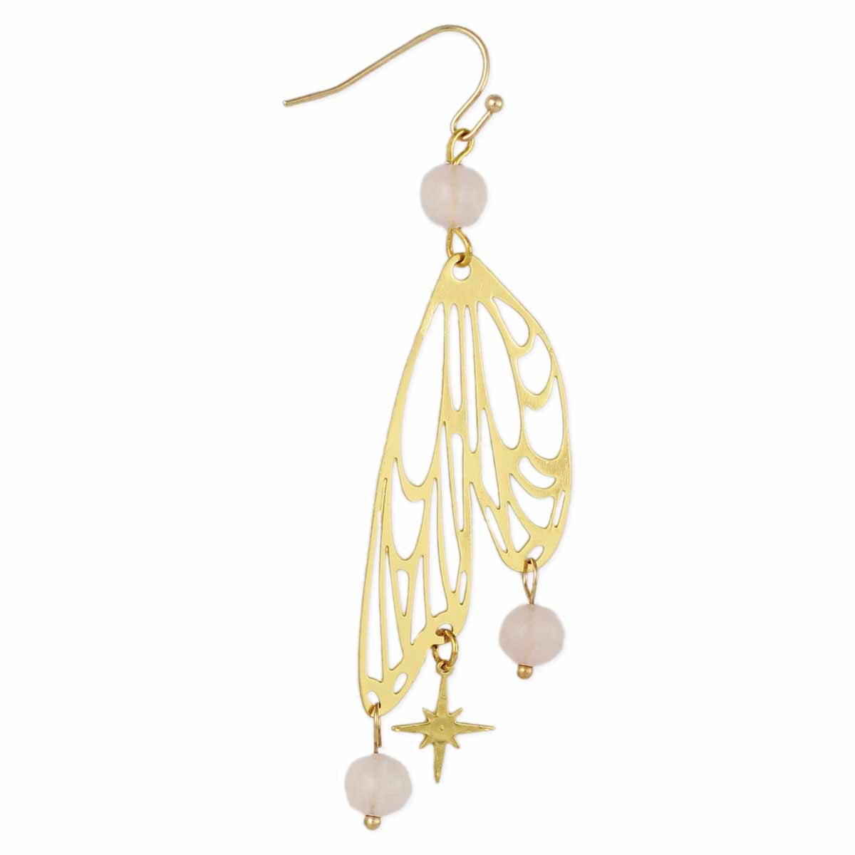 Rose Quartz Bead Butterfly Wing Earrings, Accessories, ZAD, House of Caelo Athleisure Wear, Yoga Wear &  Women's Clothing