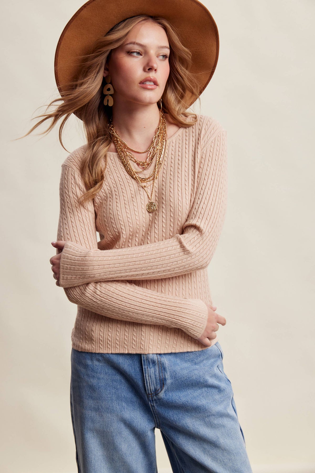 Ribbed V-Neck Knit Top