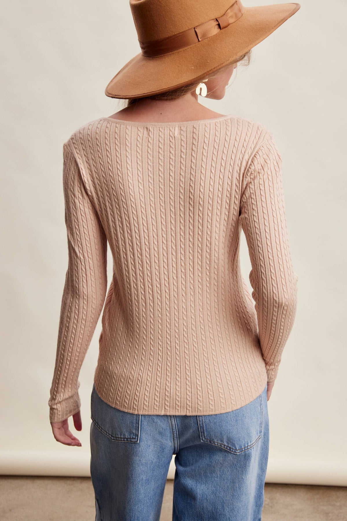 Ribbed V-Neck Knit Top