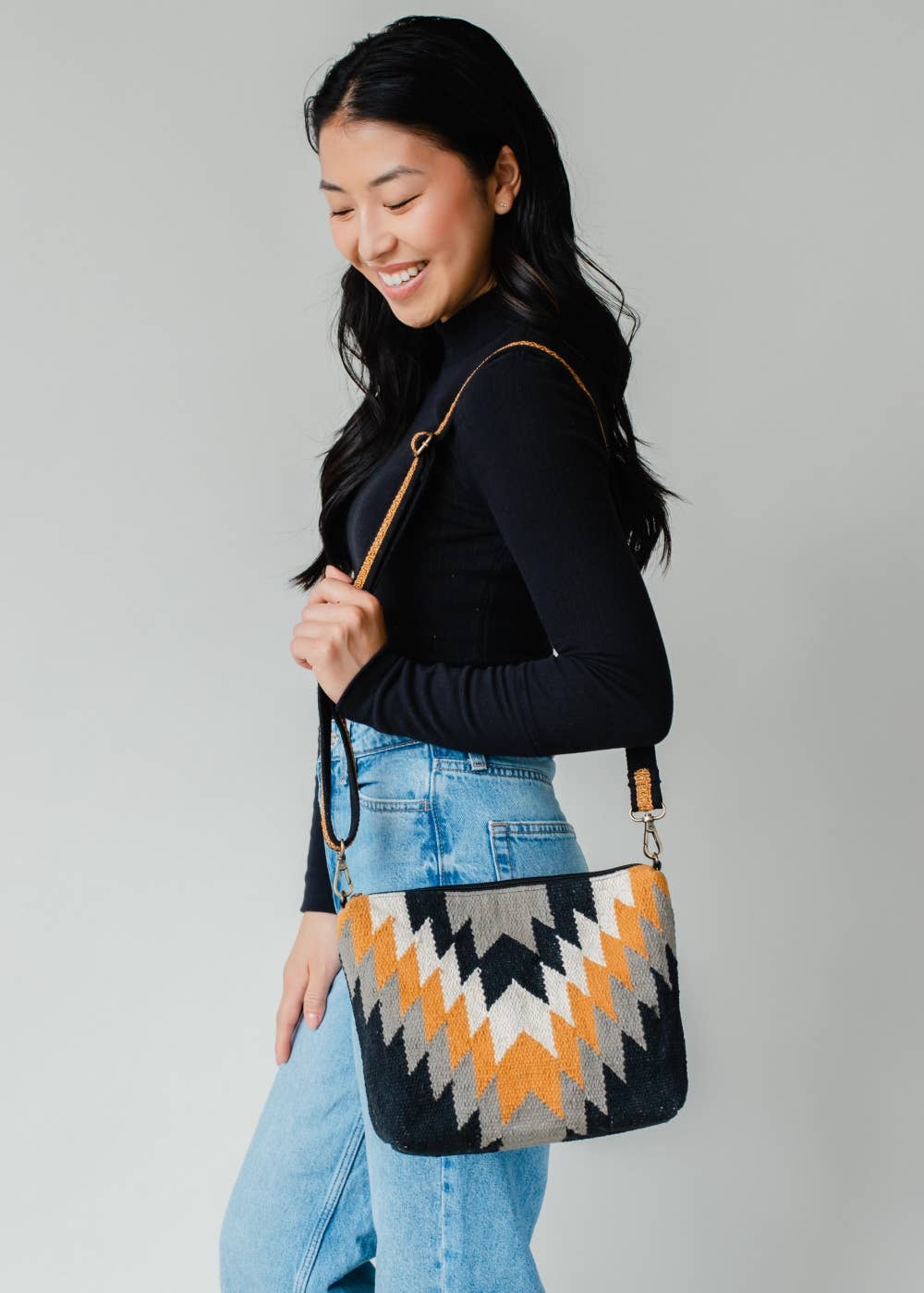Black, Gray, Mustard & Cream Aztec Crossbody - House of Caelo Athleisure Wear, Yoga Wear &  Women's Clothing