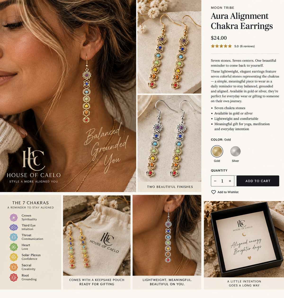 Aura Alignment Chakra Earrings in gold and silver – House of Caelo