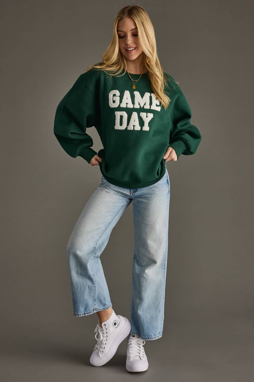 Green Game Day Terry-Embroidered Sweatshirt, product view 3