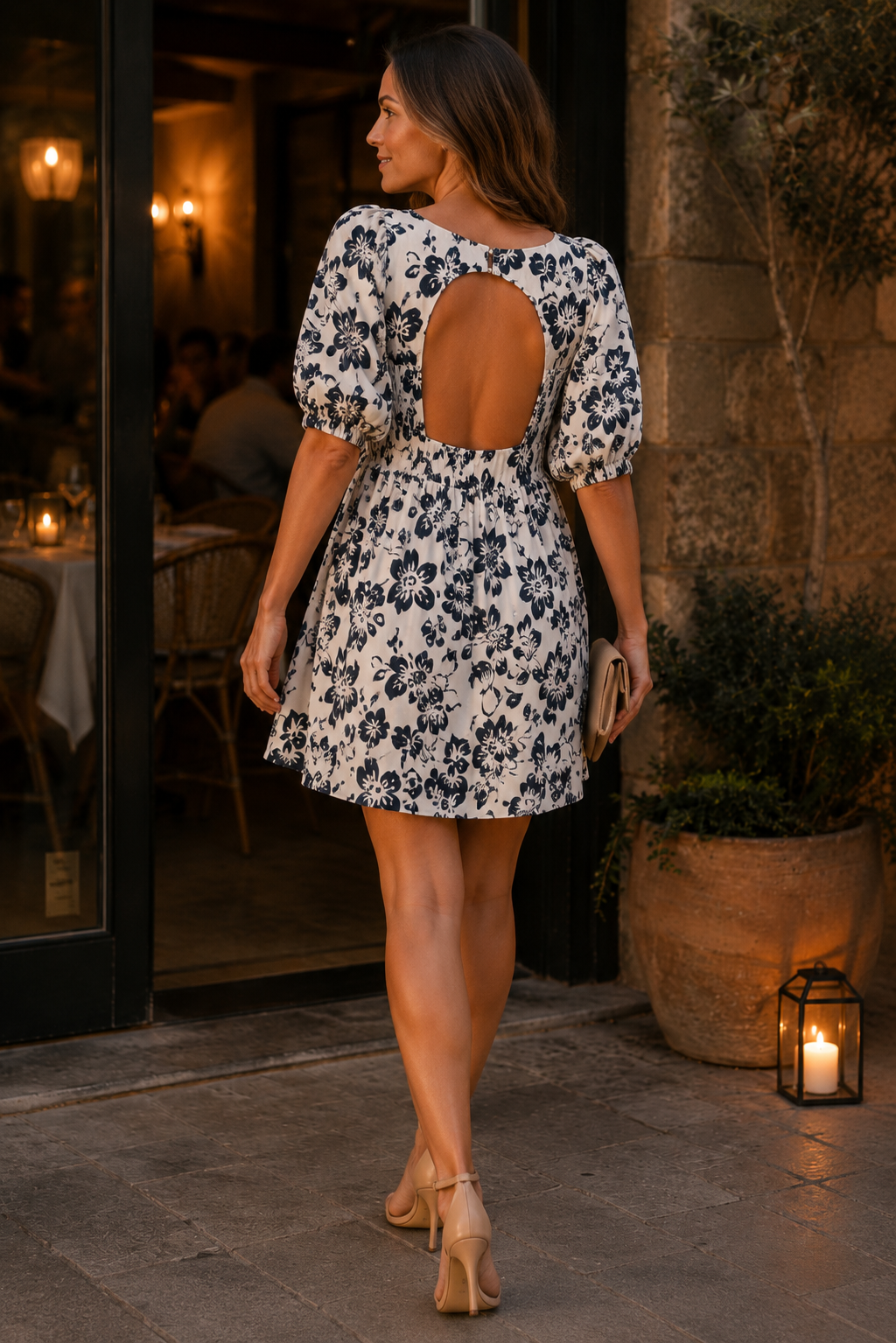 Midnight Bloom Open-Back Babydoll Dress, view 2 | Fitkitty Culture®