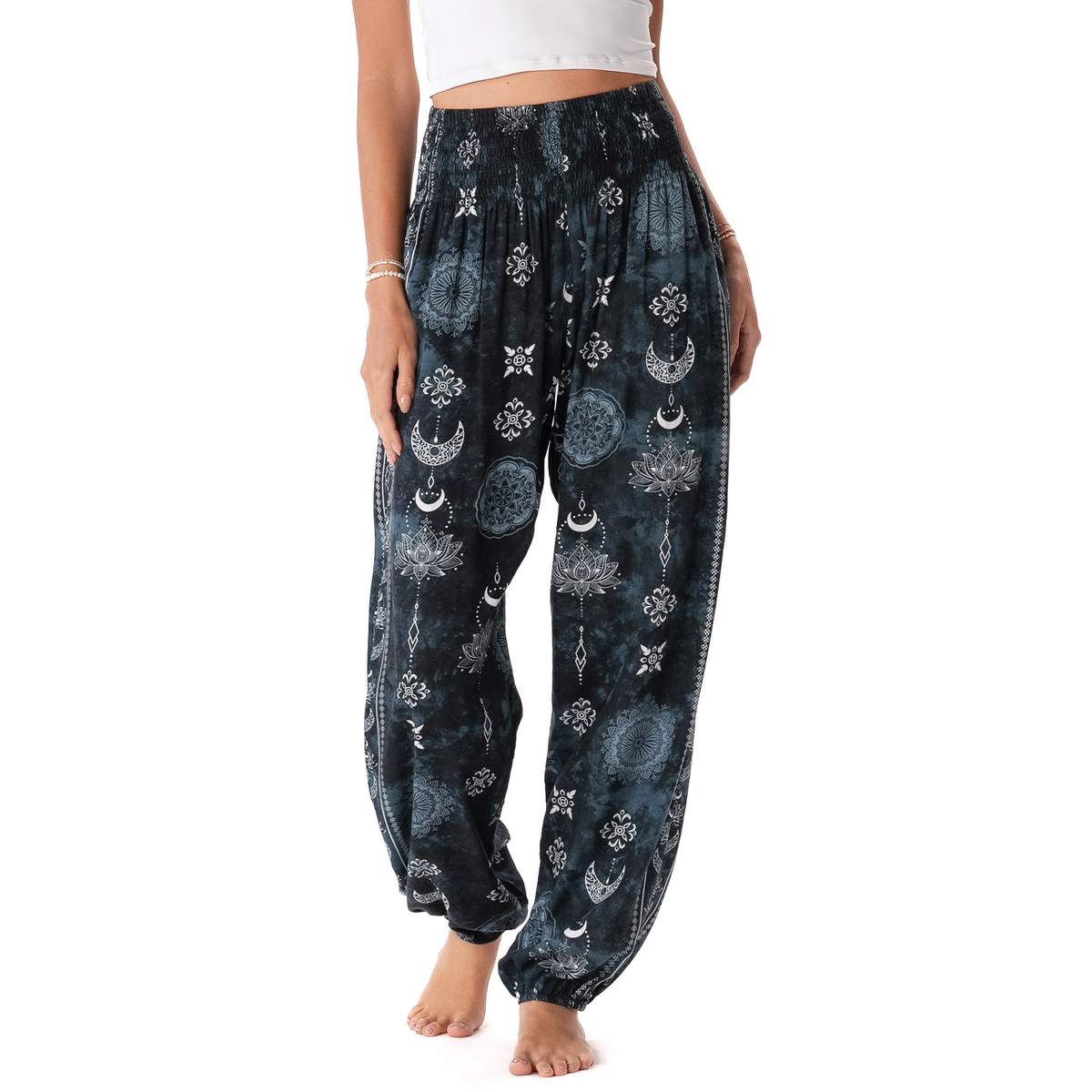 Buttery soft Twilight Lotus harem pants with smocked waist and pockets