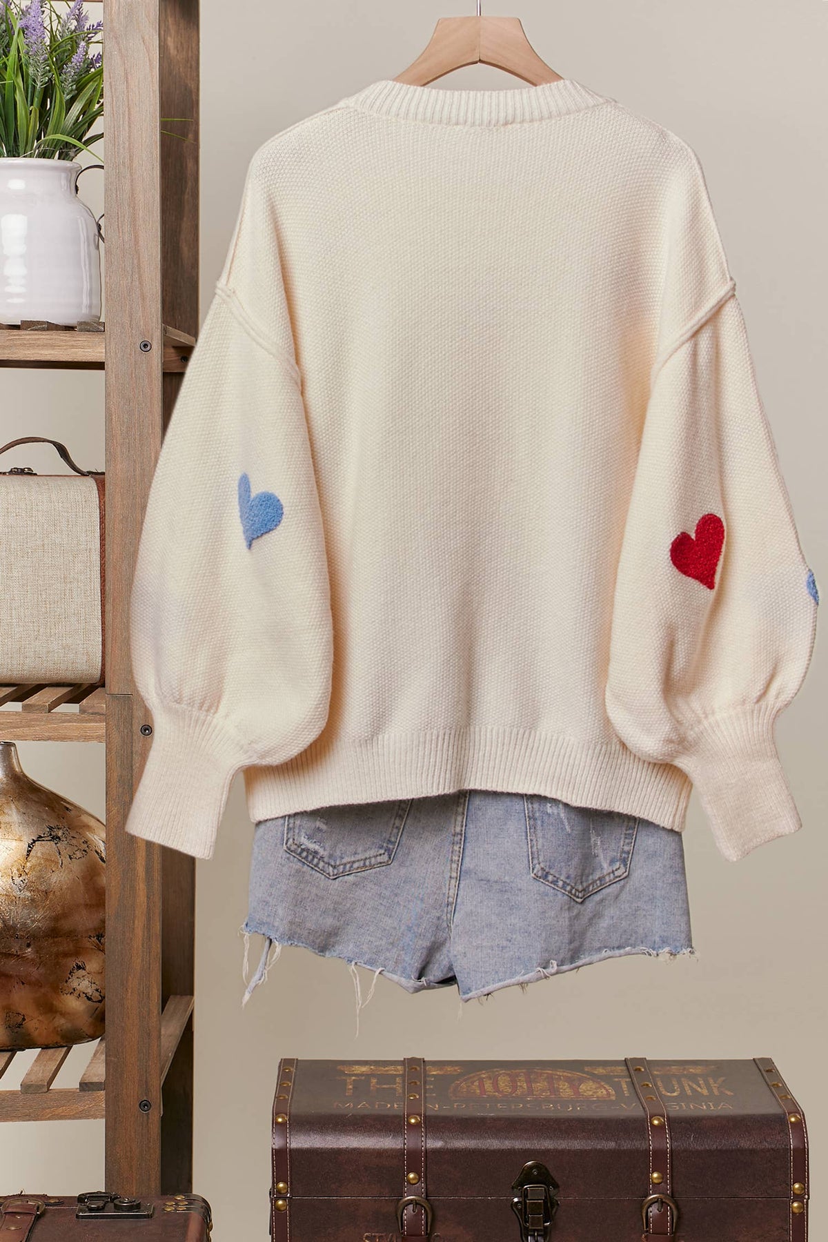 Heart Shaped Patterns Front Round Neck Sweater - House of Caelo Athleisure Wear, Yoga Wear &  Women's Clothing