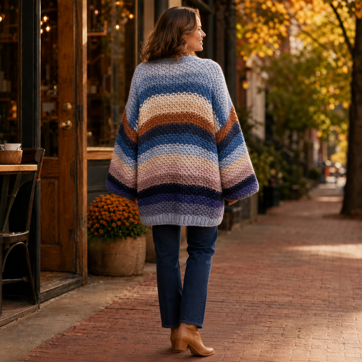 Slate Blue Hand-Crochet Open Cardigan back view