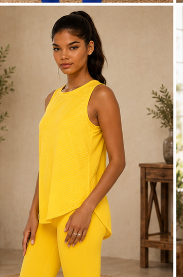 Sheer Striped Mesh Active Tank with Cut-Out Back Blue, view 7 | House of Caelo®