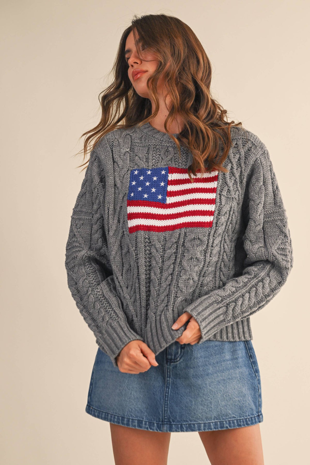 USA Flag Cable Knit Sweater - House of Caelo Athleisure Wear, Yoga Wear &  Women's Clothing