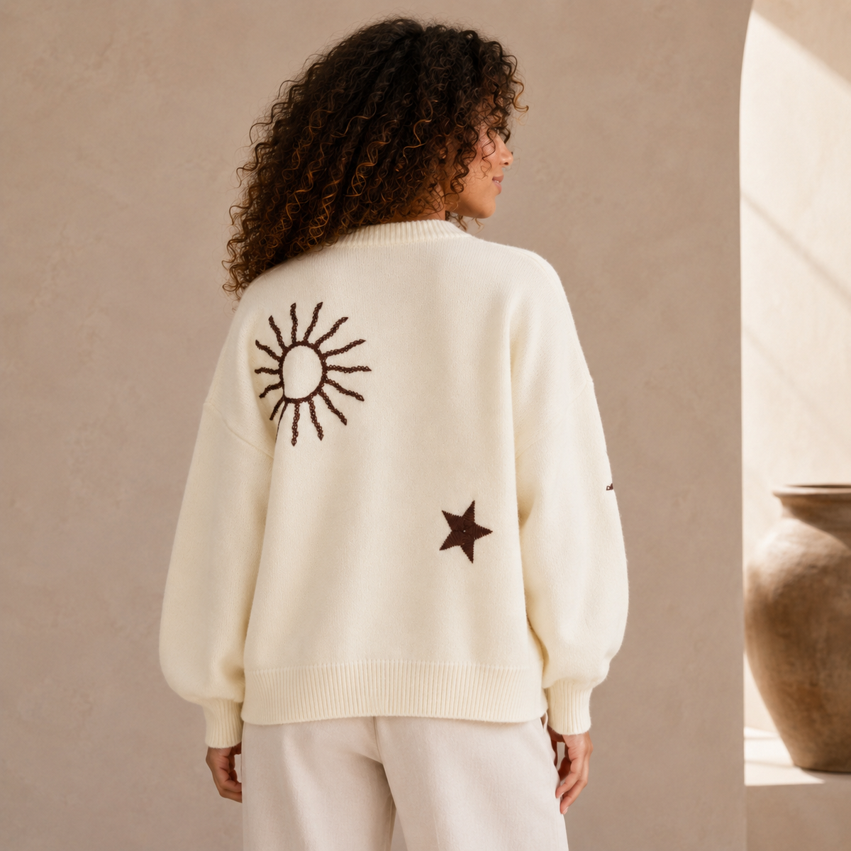 Cream Celestial embroidered cardigan back view