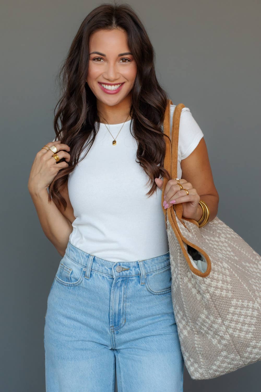 Beige & Cream Diamond Pattern Tote - Fitkitty Culture Athleisure Wear, Yoga Wear &  Women's Clothing