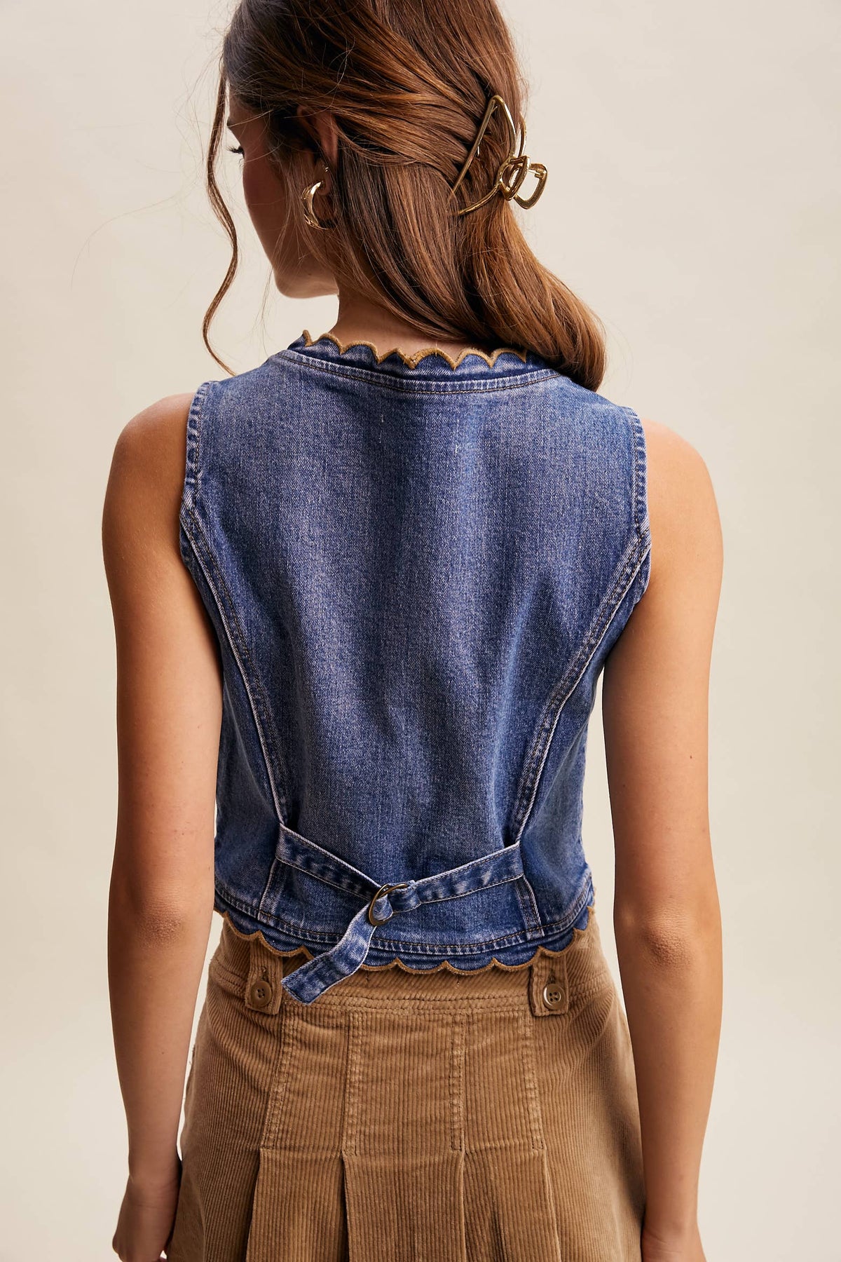 Scallop Trim Stretch Denim Vest LVT030 - Fitkitty Culture Athleisure Wear, Yoga Wear &  Women's Clothing