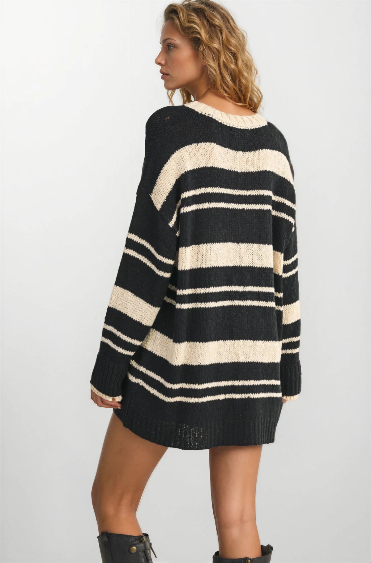V NECK OVERSIZED STRIPED SWEATER MINI DRESS - House of Caelo Athleisure Wear, Yoga Wear &  Women's Clothing