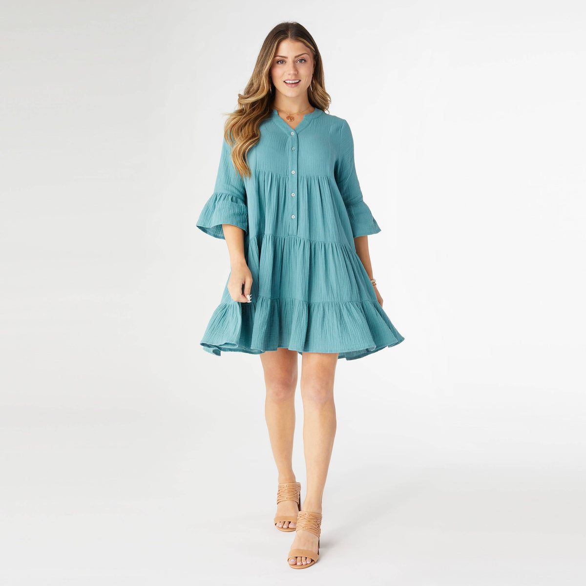 Lilith Gauze Flutter Sleeve Dress - House of Caelo Athleisure Wear, Yoga Wear &  Women's Clothing