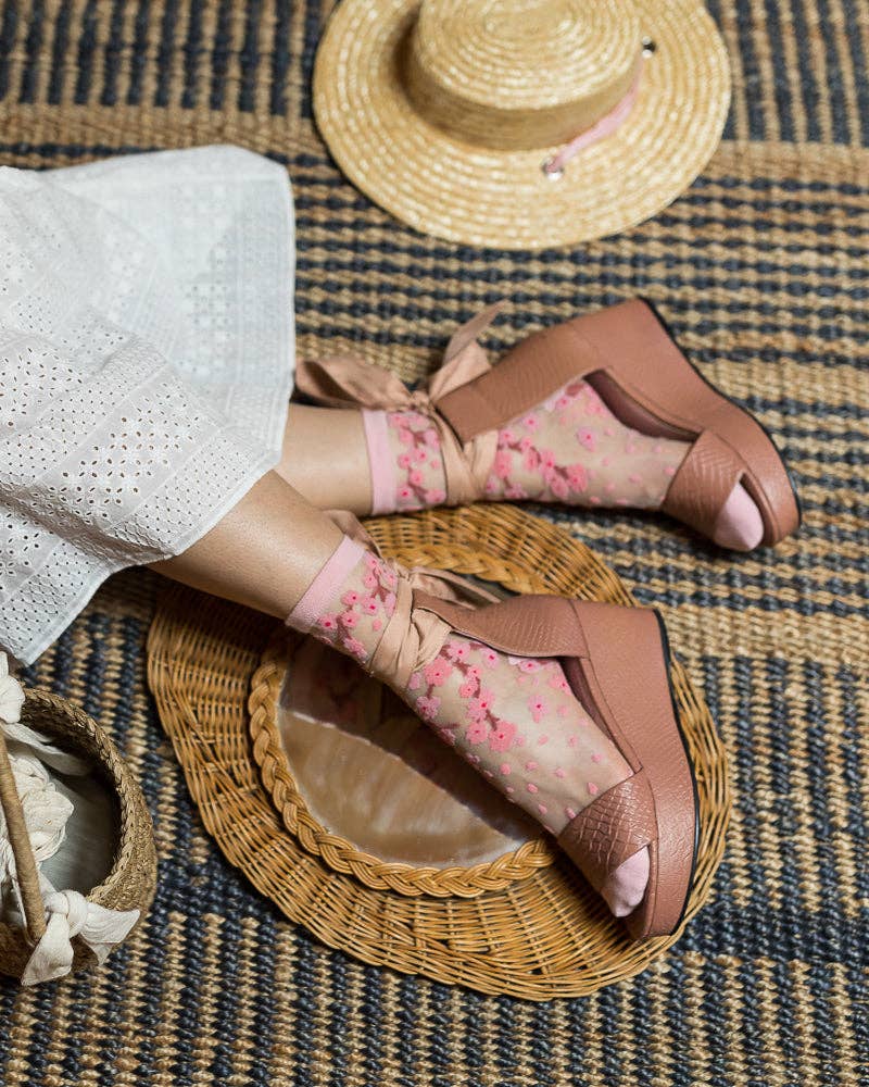 Sock Candy Cherry Blossom Sheer Crew Sock